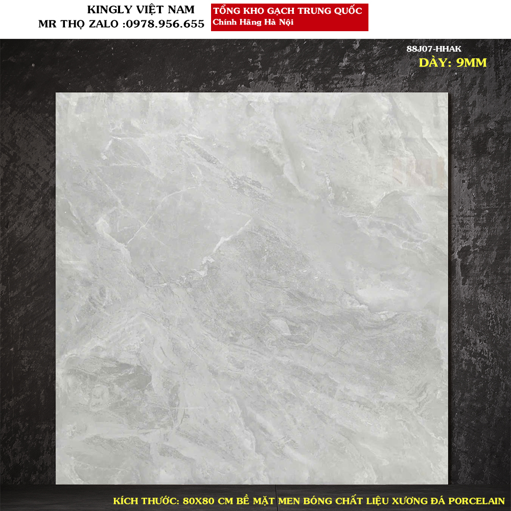 Gạch lát nền màu xám ghi vân đá 80x80 Trung Quốc 88J07 Loại 1